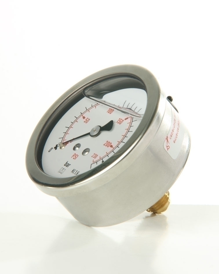 Rohrfedermanometer. VA-Gehäuse mit Bördelring gefü