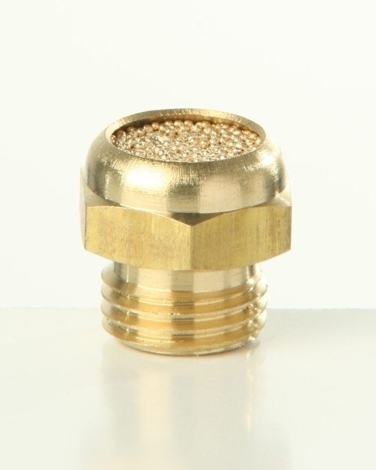 04 Einschraub- Schalldämpfer aus Sinterbronze,flach mit Außensechskant,zylindrisches Gewinde