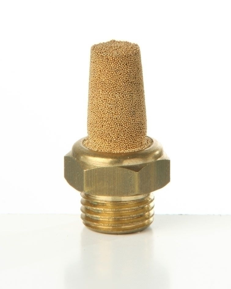 07 Einschraub- Schalldämpfer aus Sinterbronze,konisch mit Außensechskant, mittellang,zylindrisch