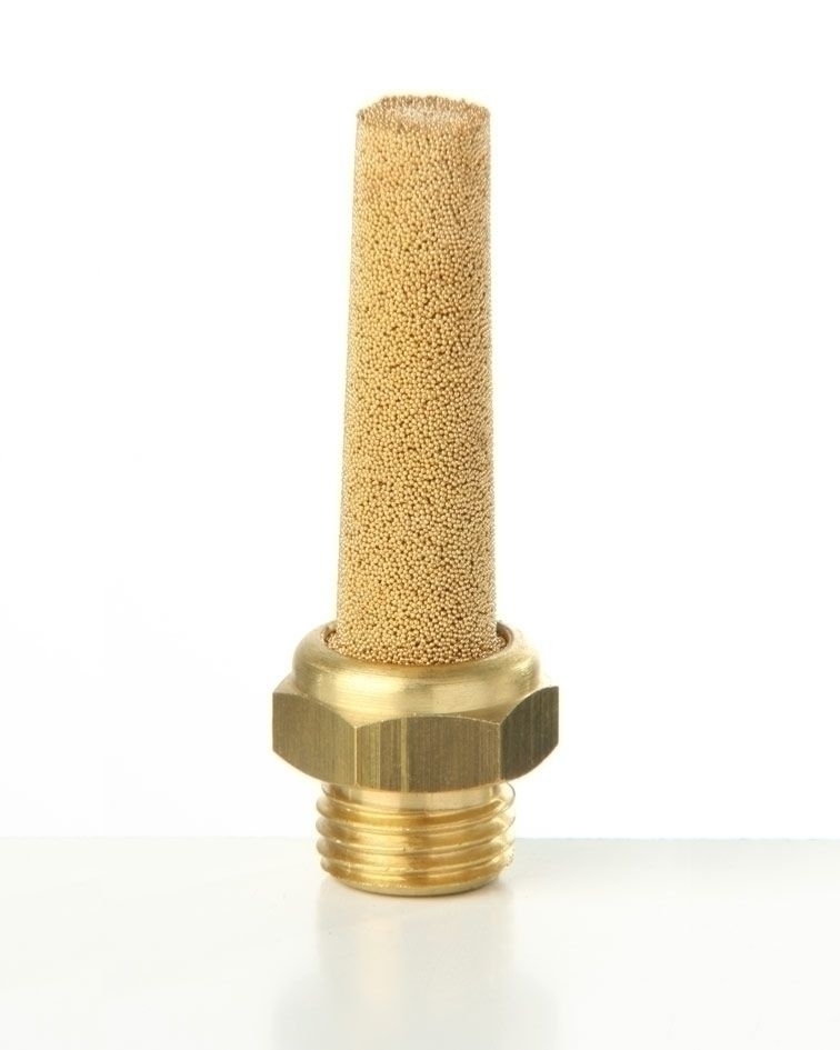 08 Einschraub- Schalldämpfer aus Sinterbronze,konisch mit Außensechskant, lang,zylindrisches Gew